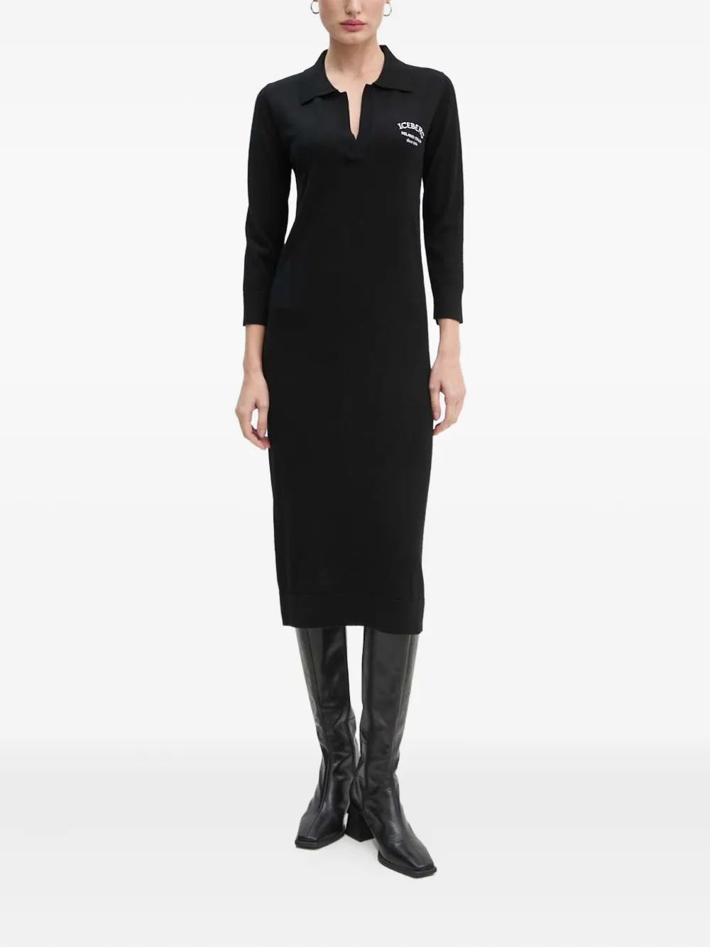 Iceberg Polo-neck Midi Dress In Black
