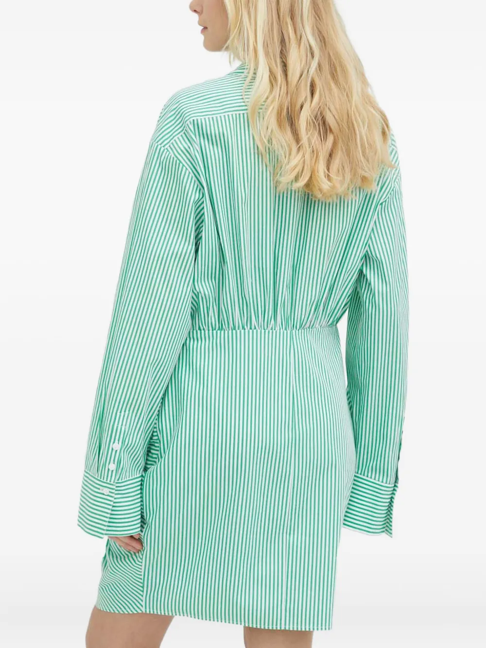 Herskind Striped Gathered Mini Dress In Green