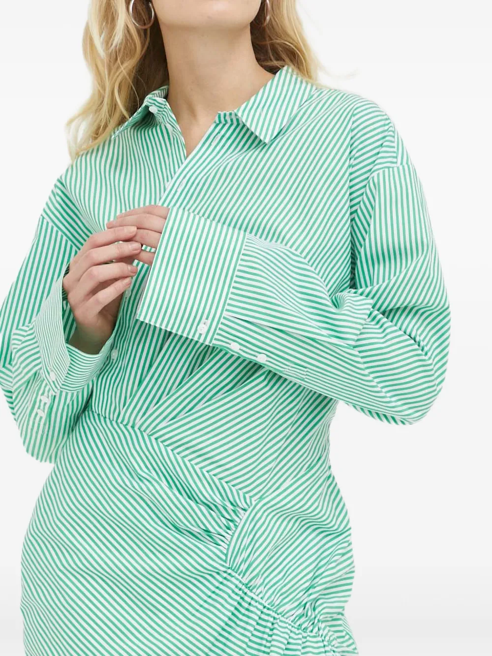 Herskind Striped Gathered Mini Dress In Green