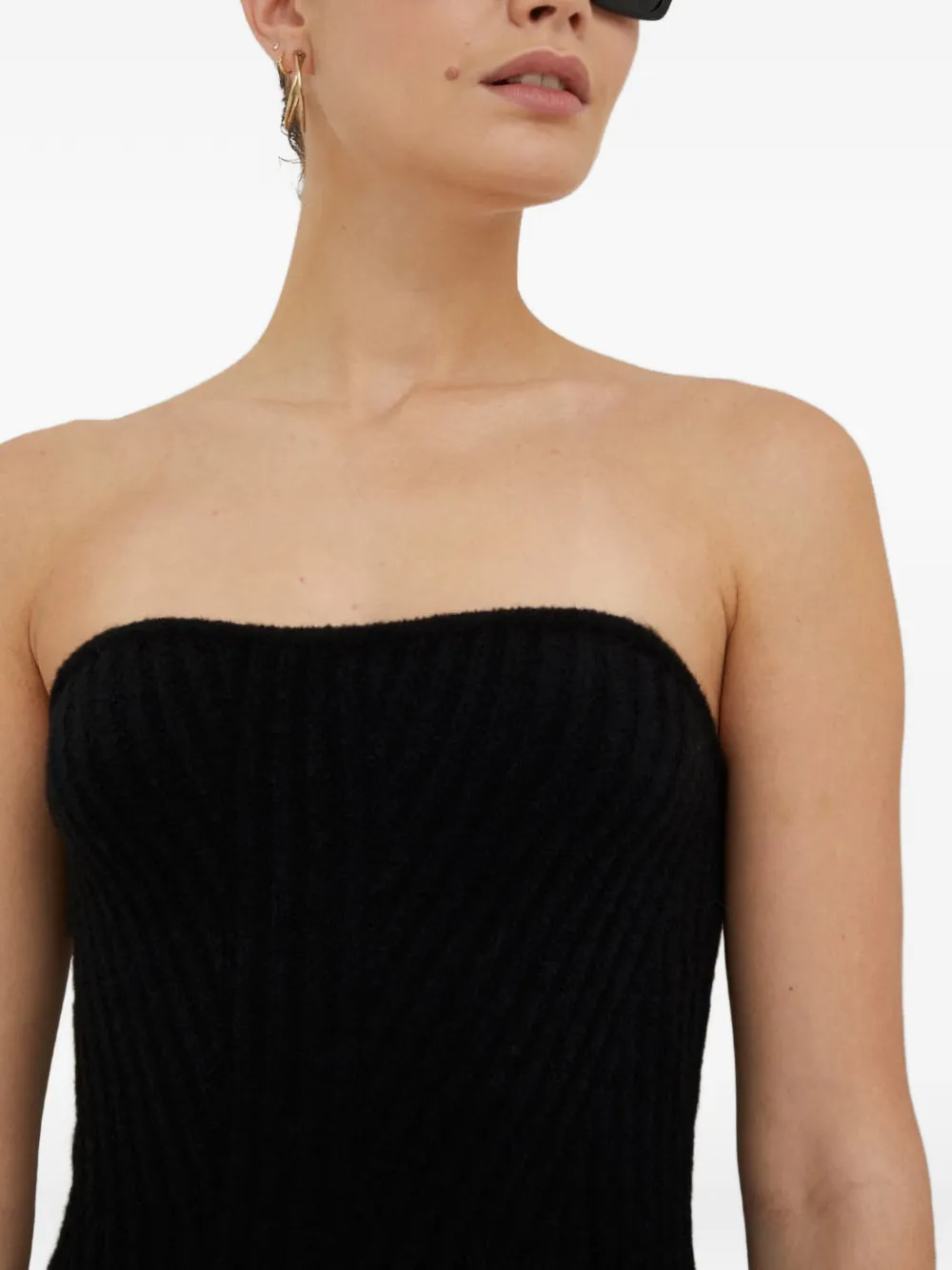 HERSKIND Geribbelde strapless mini-jurk Zwart