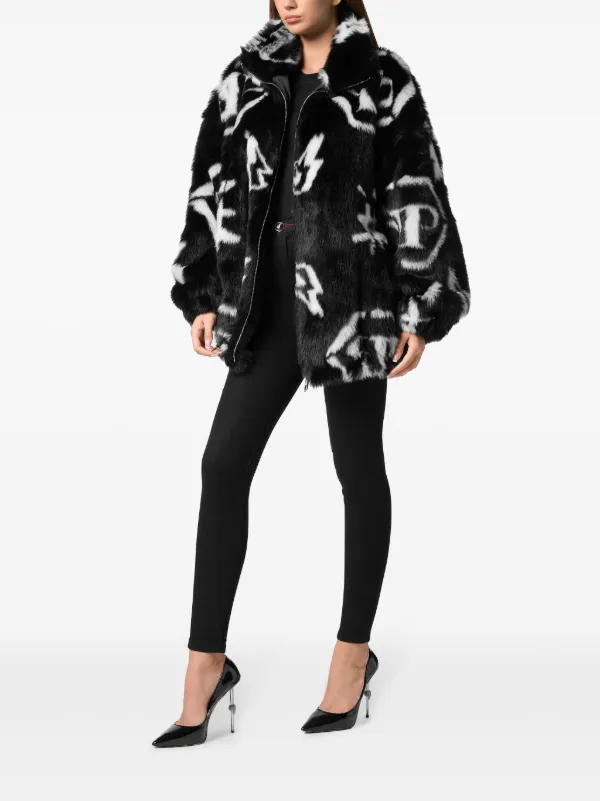 Philipp Plein モノグラム エコファーコート | ブラック | FARFETCH JP