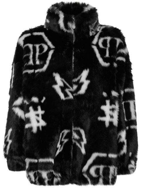 Philipp Plein monogram-print faux fur coat Women