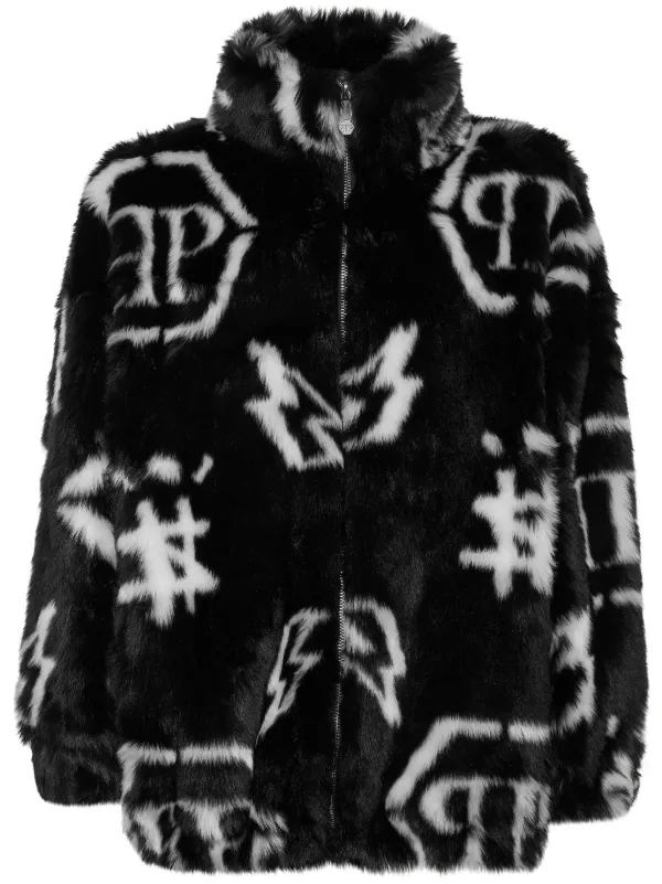 Philipp Plein モノグラム エコファーコート | ブラック | FARFETCH JP