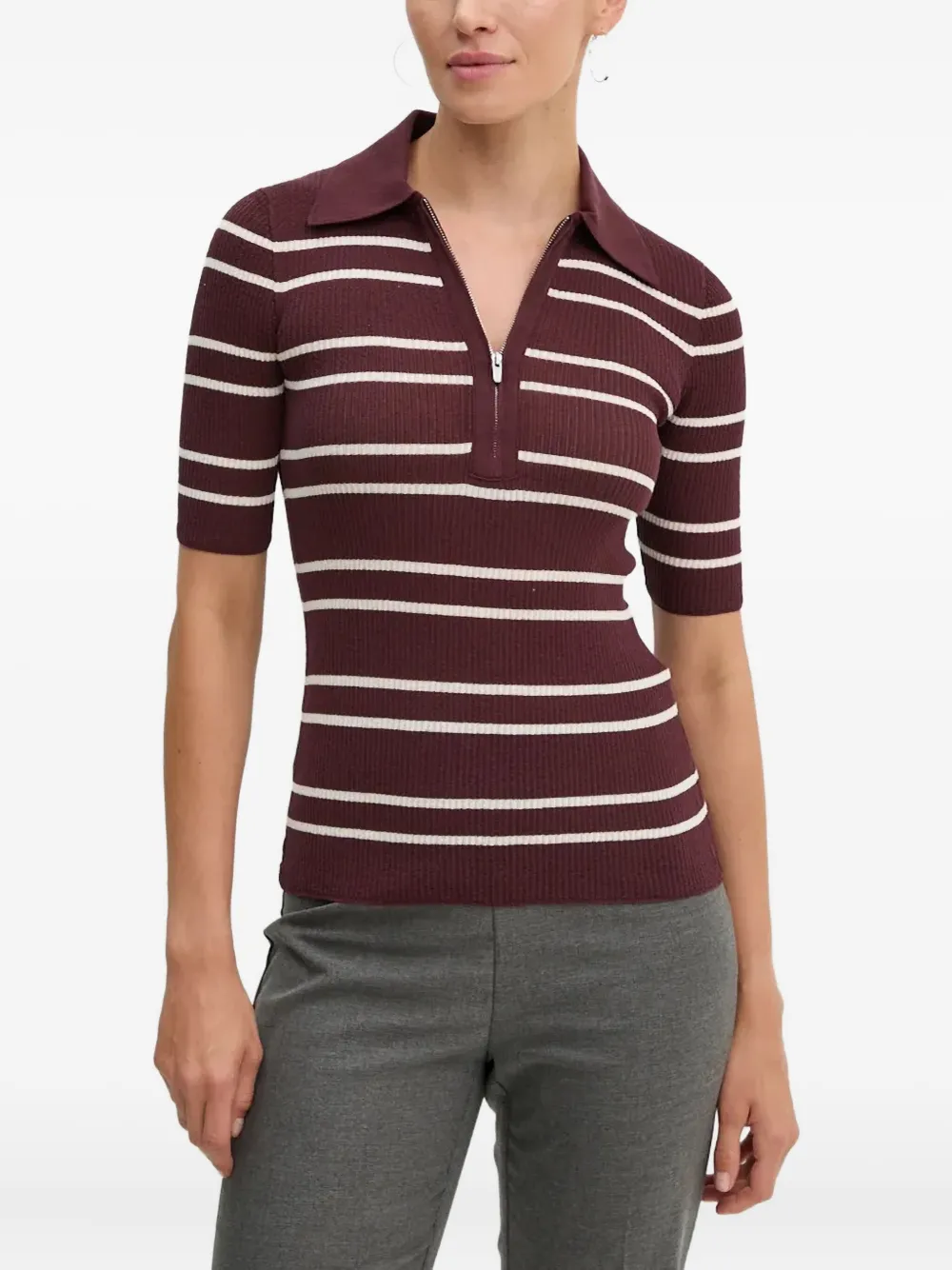 A.L.C. striped zip-front polo top | Red | Image 1