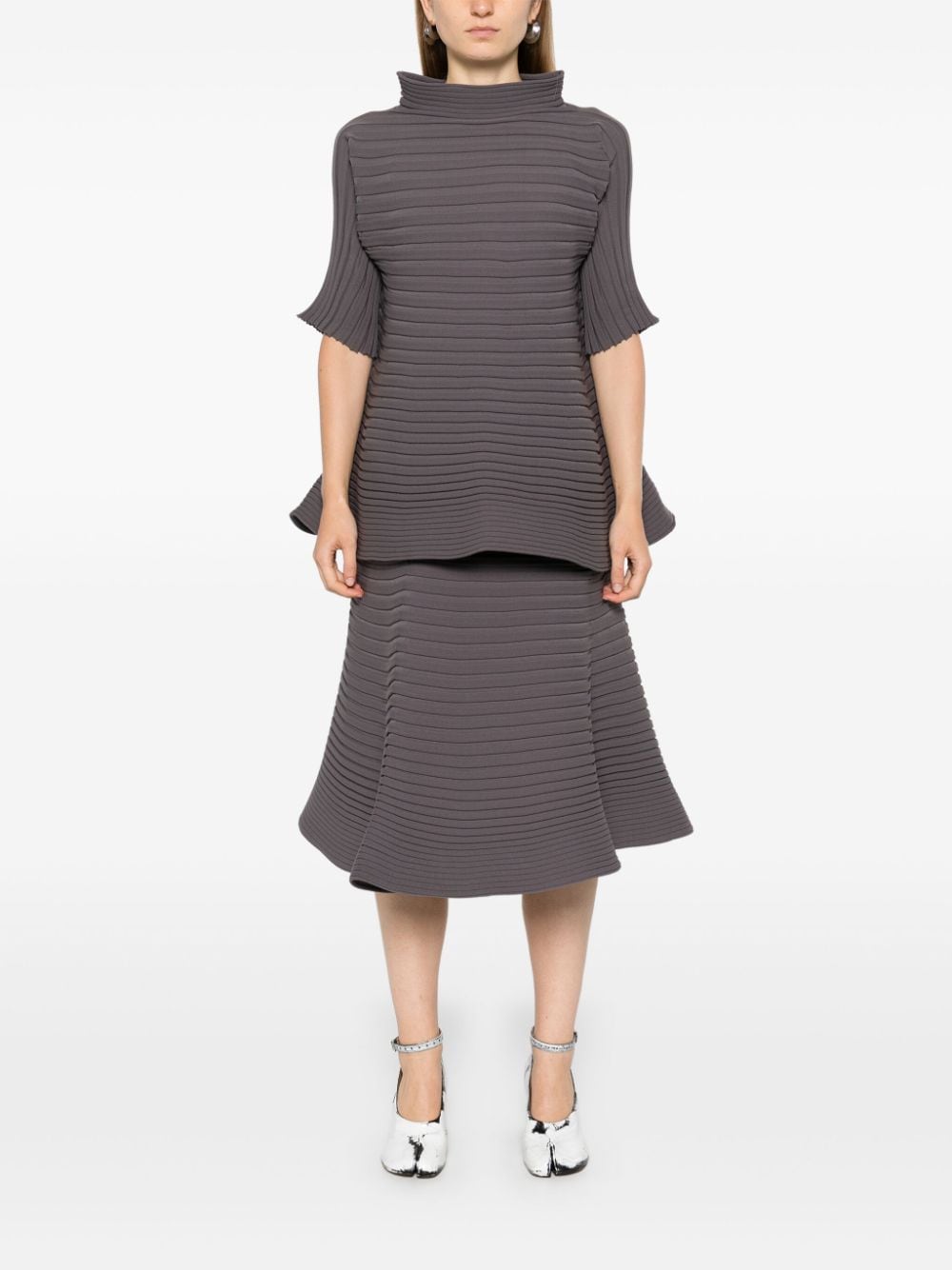 Pleats Please Issey Miyake Ribgebreide midi-rok - Grijs