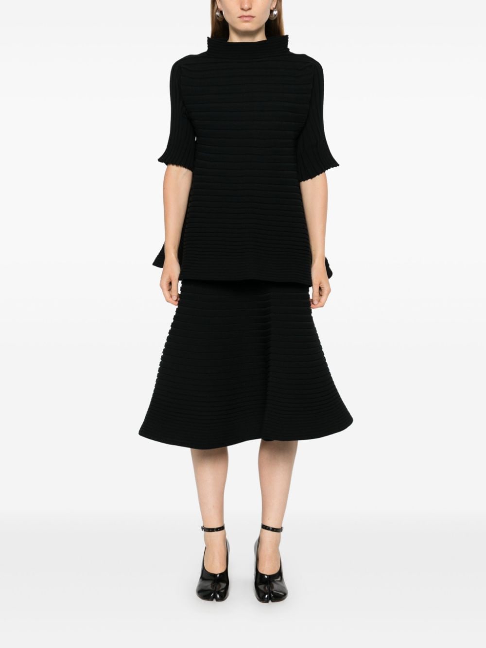 Pleats Please Issey Miyake Ribgebreide midi-rok - Zwart