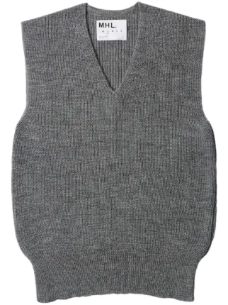 トップス MARGARET HOWELL / linen knit V neck vest Margaret Howell Cable Slipover Irregular Spun Wool Lichen