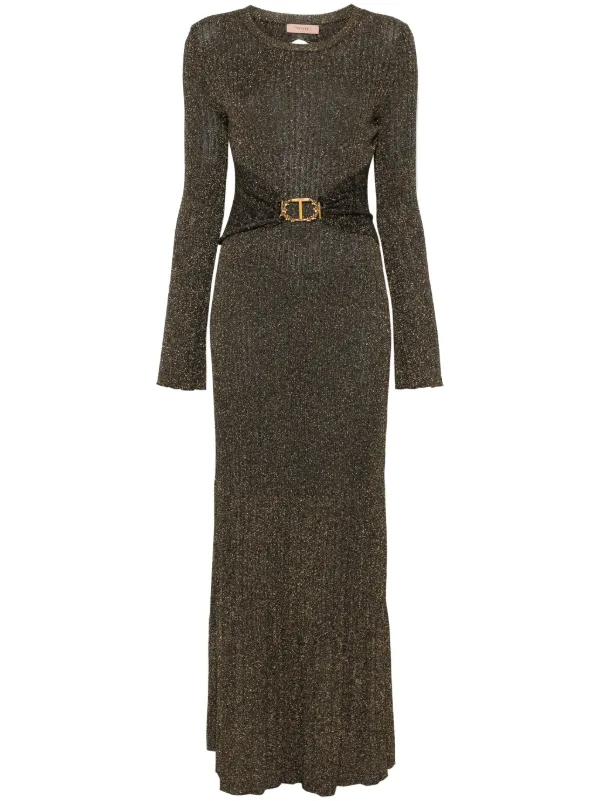 TWINSET Long Rib Knit Dress | Black | FARFETCH