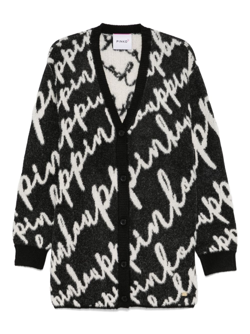 Shop Pinko Logo-intarsia Cardigan In Black