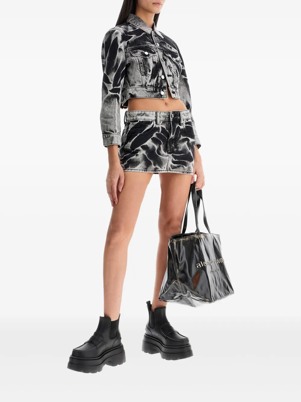 Alexander Wang acid-wash denim mini skirt Grijs