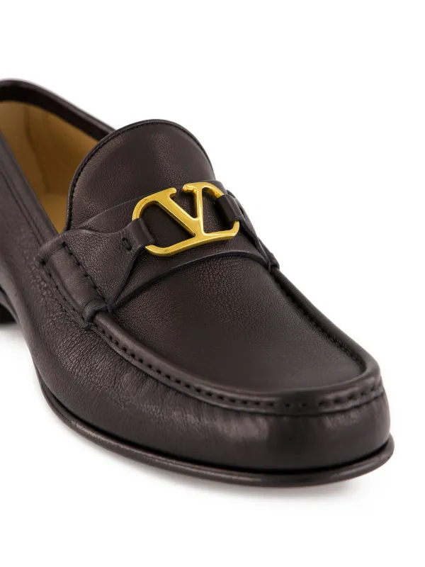 Valentino Black & Gold Loafers Valentino Garavani VLogo Signature Leather Loafers | Black  main image 3