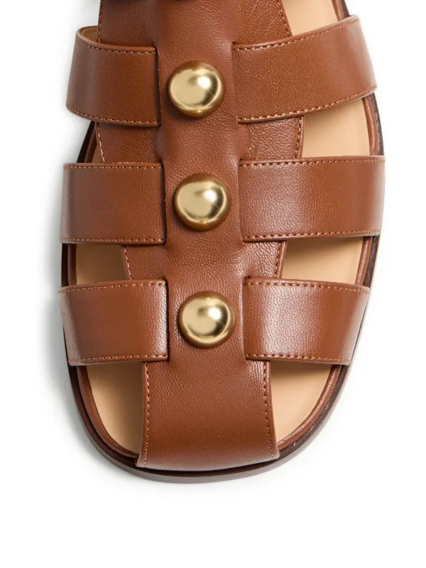 サンダル VALENTINO BROWN LEATHER STUDSHIELD SANDALS Valentino Garavani Studshield Fisherman Sandals | Brown