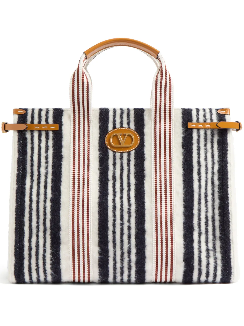 Valentino Striped Tote Bag In Neutrals