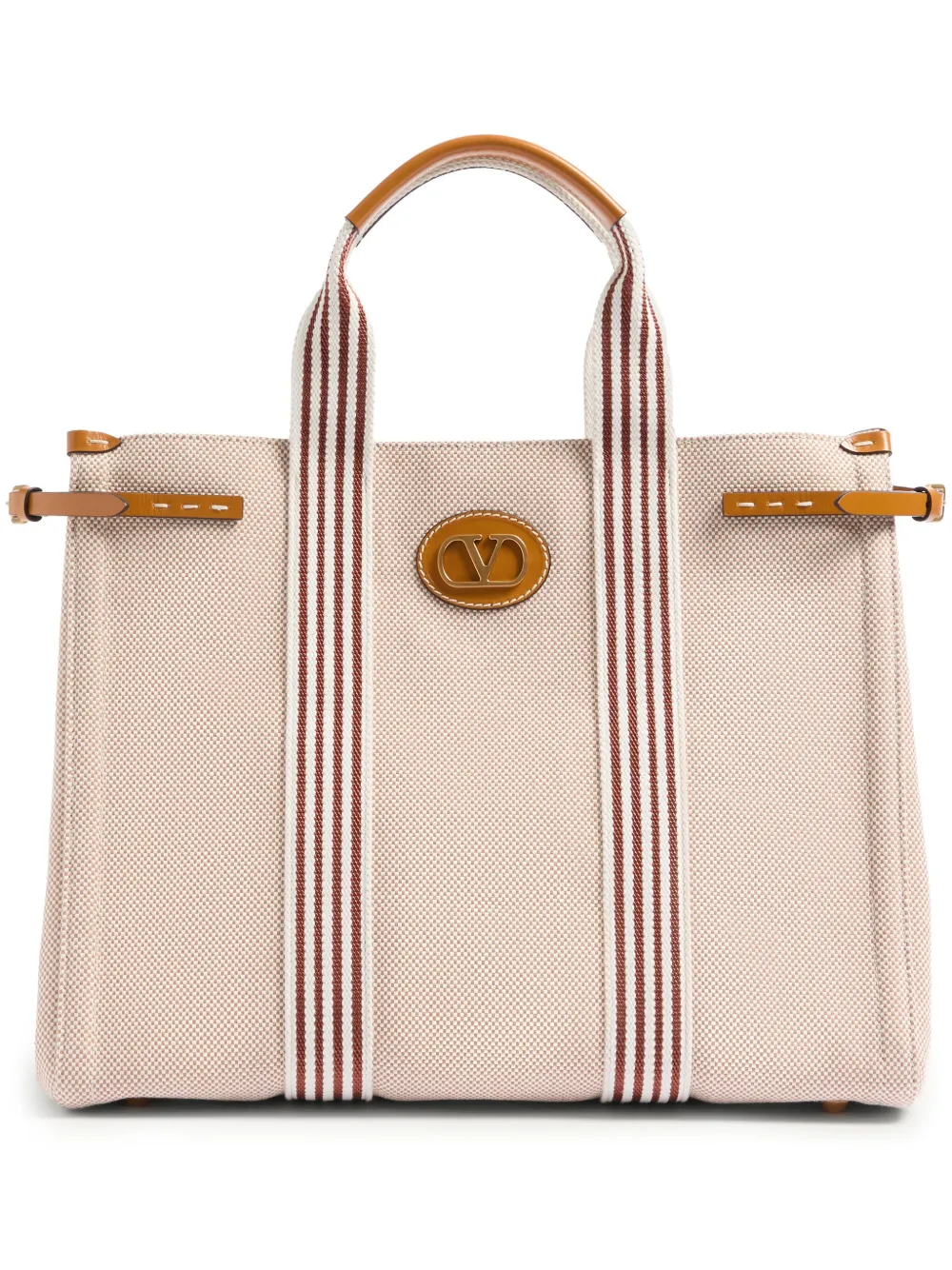 Valentino Antibes Striped Top Handles Tote Bag In Neutrals