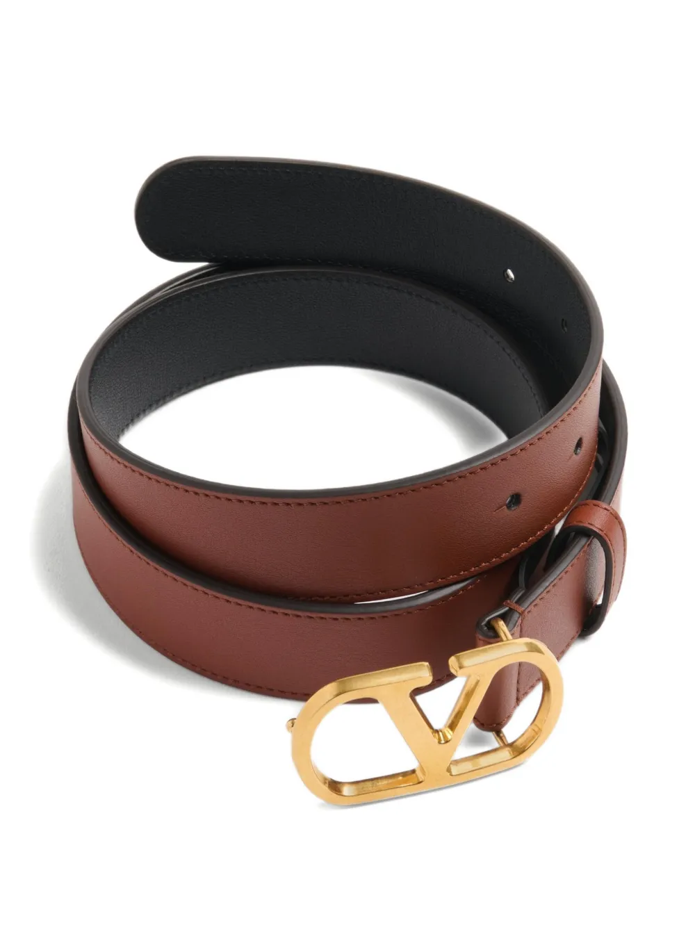  Valentino Garavani Vlogo Signature Leather Belt - Brown 