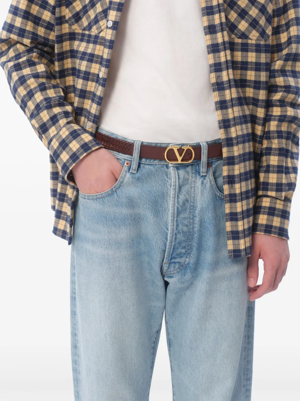 Valentino Garavani 25mm VLogo Signature gevlochten riem Bruin