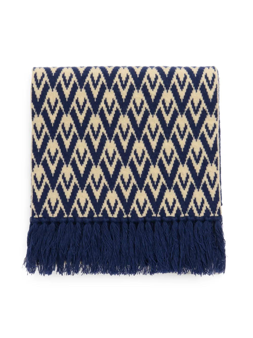 Valentino Intarsia-knit Wool Scarf In Neutrals