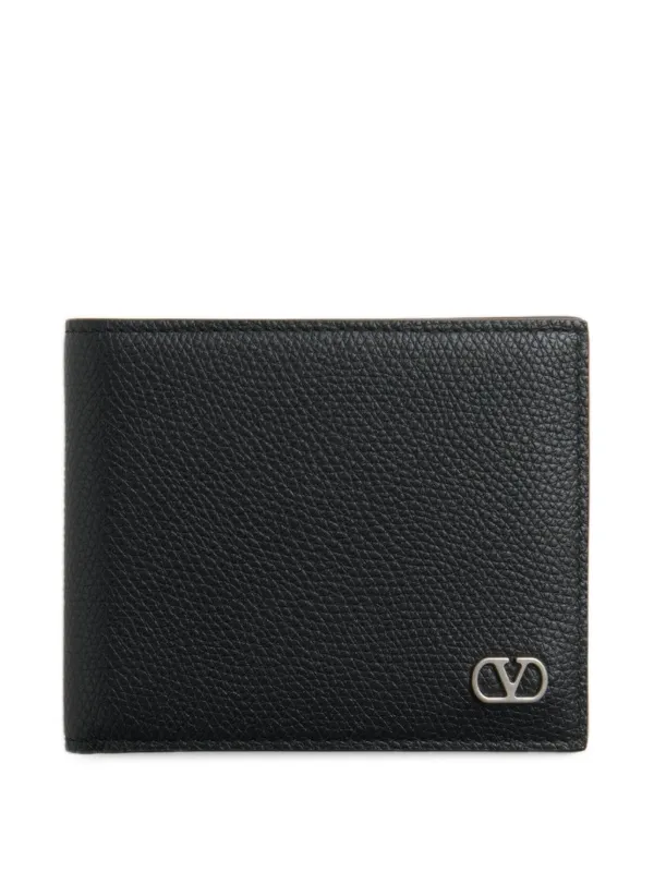 折りたたみ財布 Valentino Garavani Black Leather Vlogo Walle 関税負担なし☆VALENTINO Vロゴ グレインカーフ 二つ折り財布