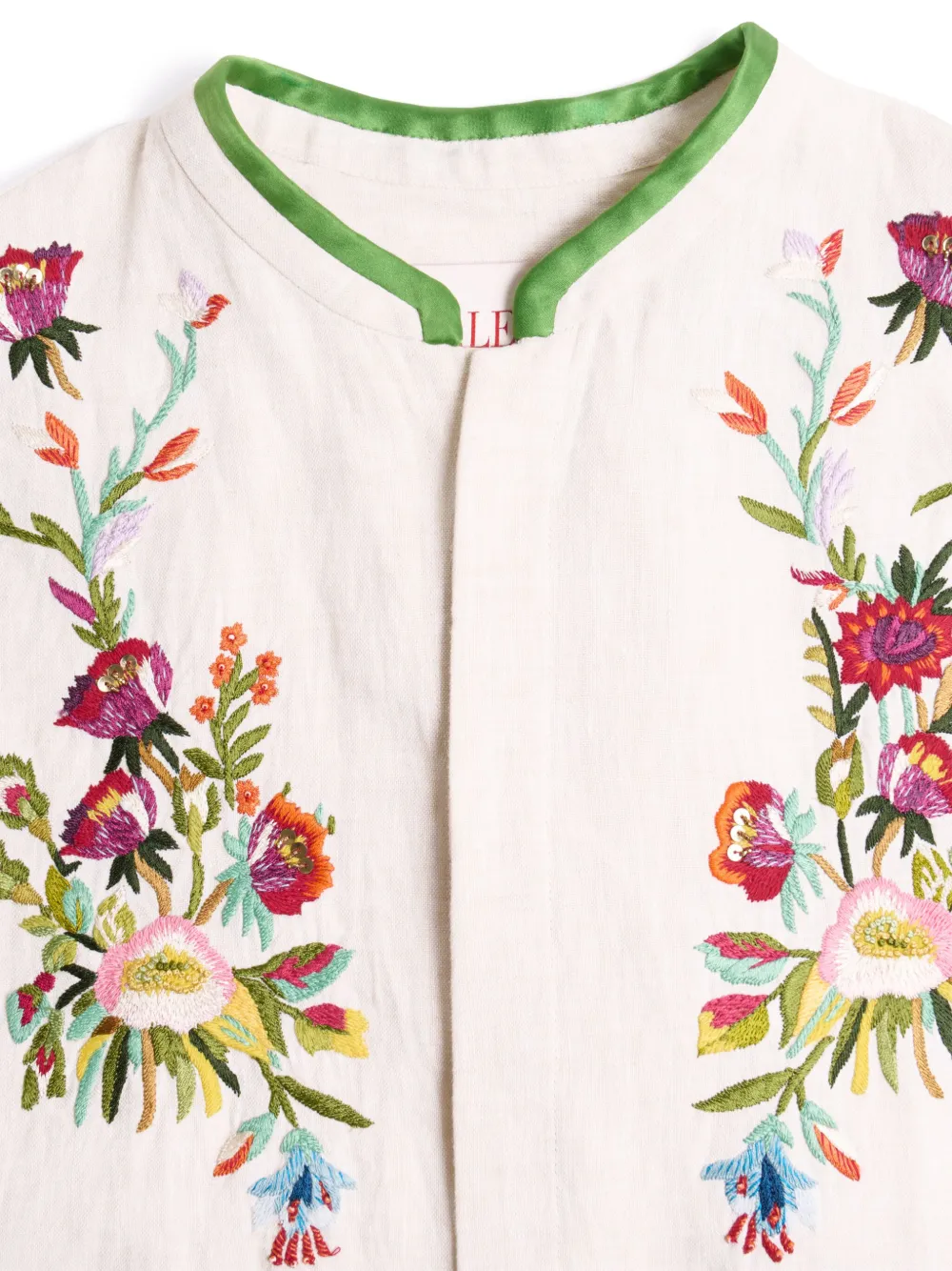 floral-embroidered linen shirt