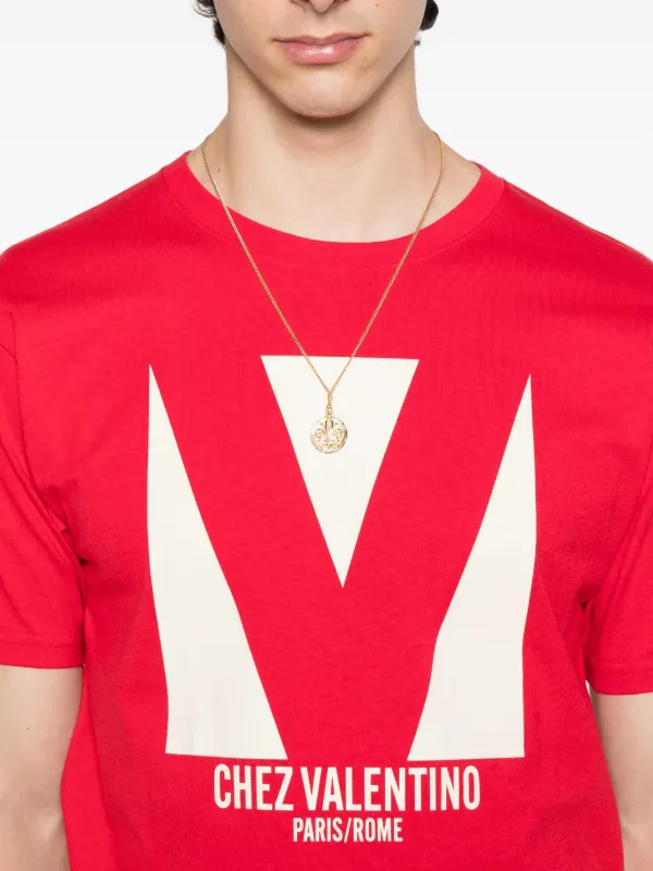 【関税＆送料込み】Valentino Garavani Red Cotton T-Shirt Valentino Garavani Chez-print T-shirt | Red | FARFETCH ID