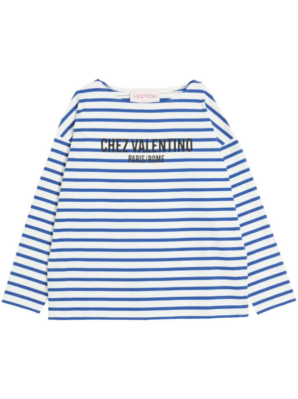 Valentino garavani ストライプ柄 Chez Valentino Tシャツ Striped Cotton T-shirt With Chez Valentino Print for Man in