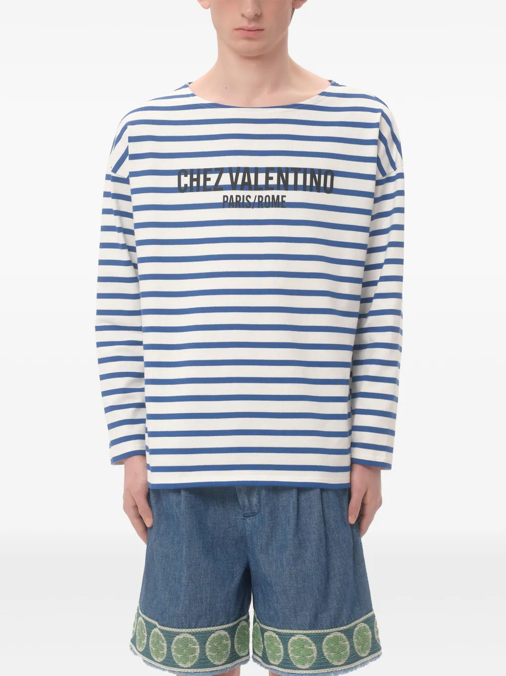 Valentino Garavani Gestreept T-shirt met Chez-print Blauw