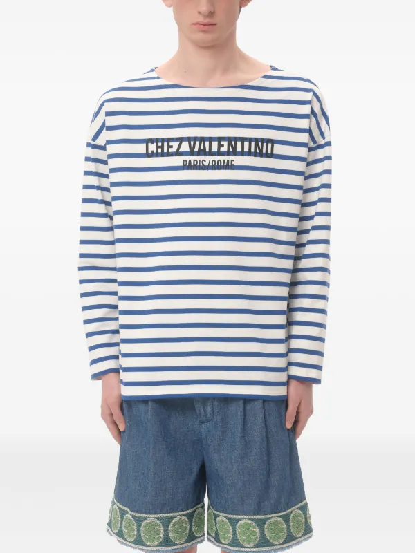 Tシャツ・カットソー VALENTINO GARAVANI 'Chez Valentino' stripes T-shirt Blue Valentino Garavani Chez-print Striped T-shirt | Blue