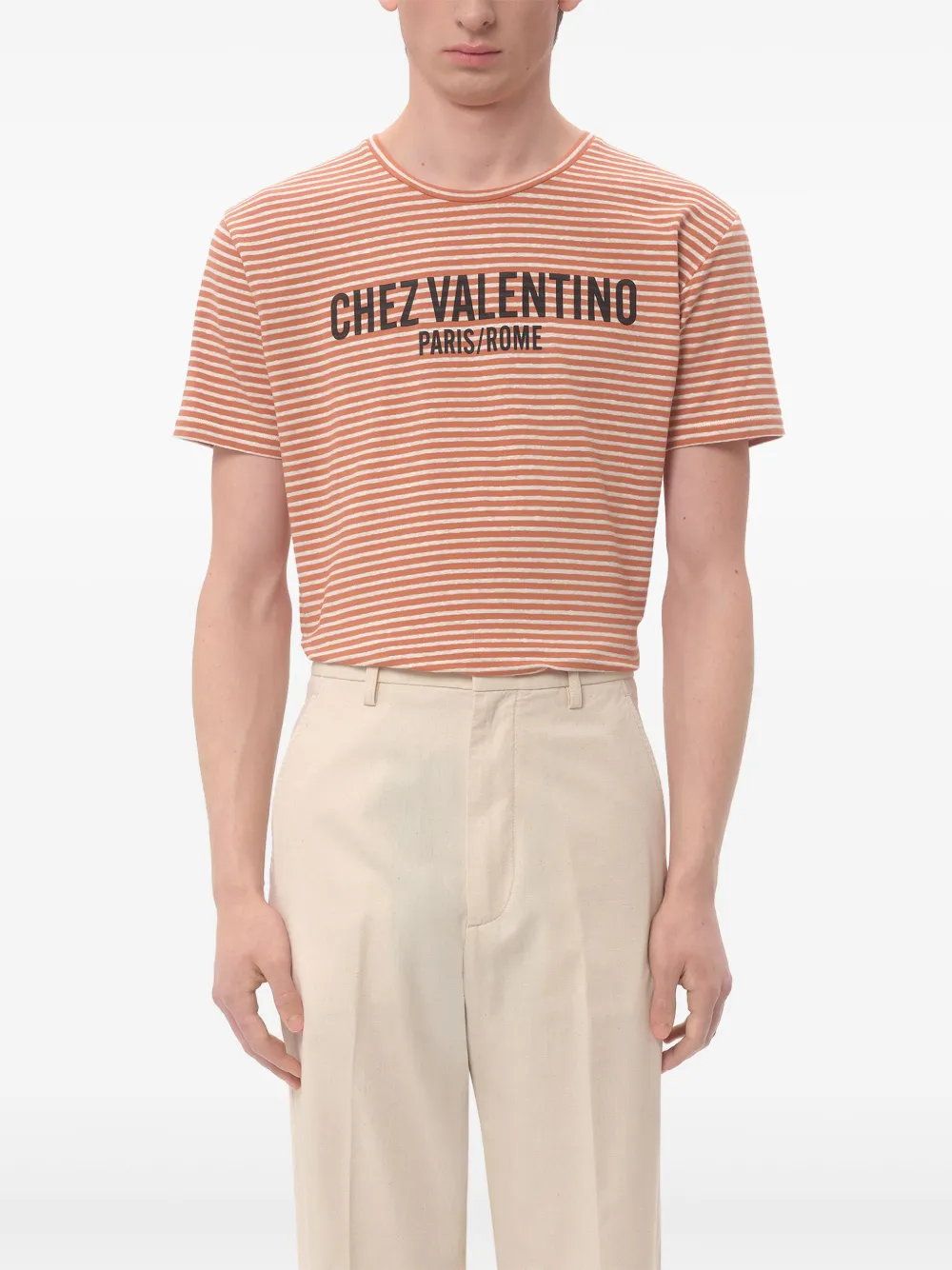 Valentino Garavani Gestreept T-shirt met Chez-print Oranje