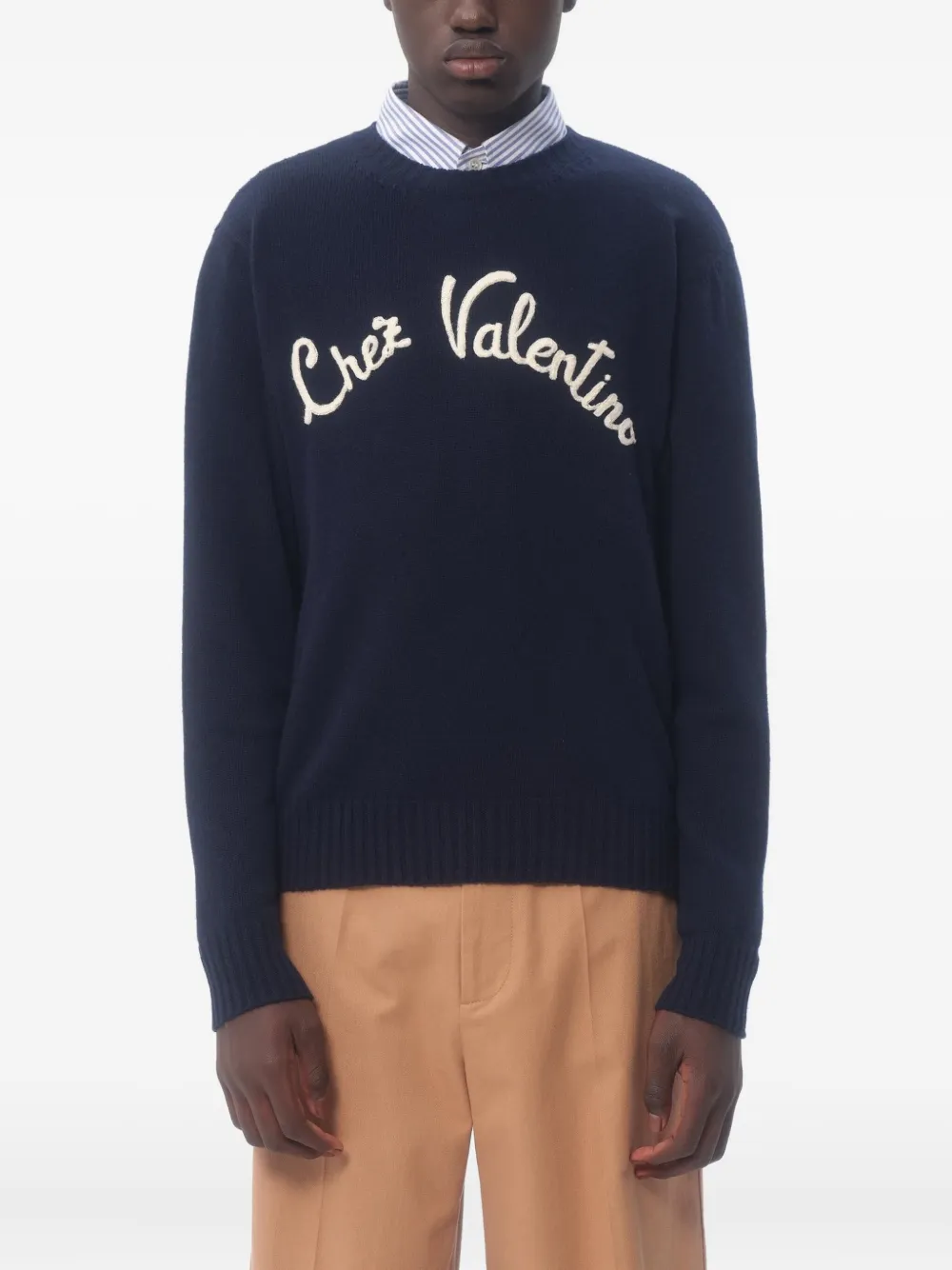 Chez-embroidered wool sweater