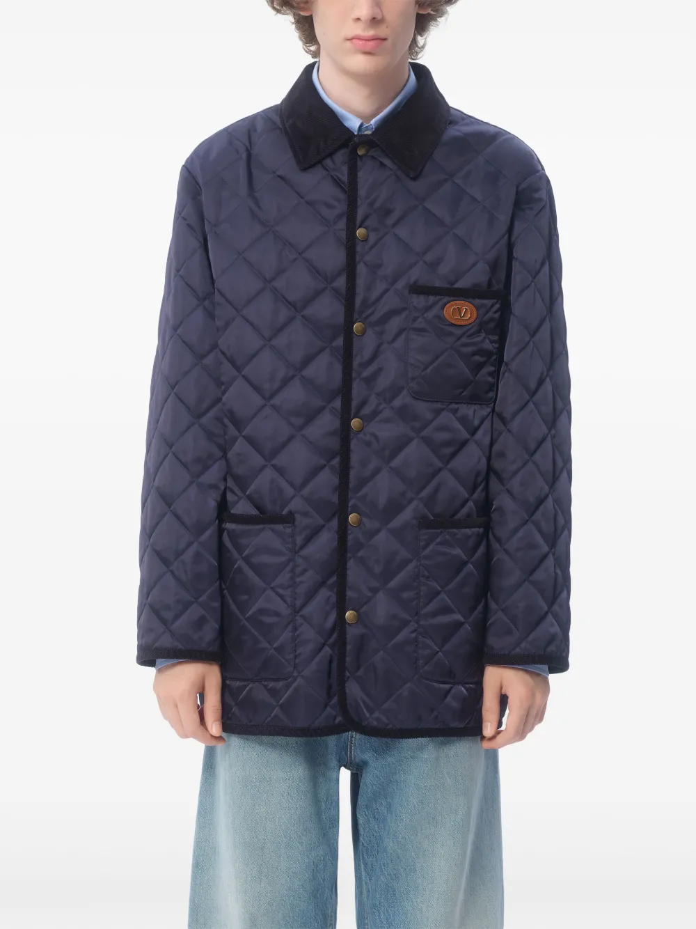 Valentino Garavani Windjack met capuchon en VLogo-patch Blauw