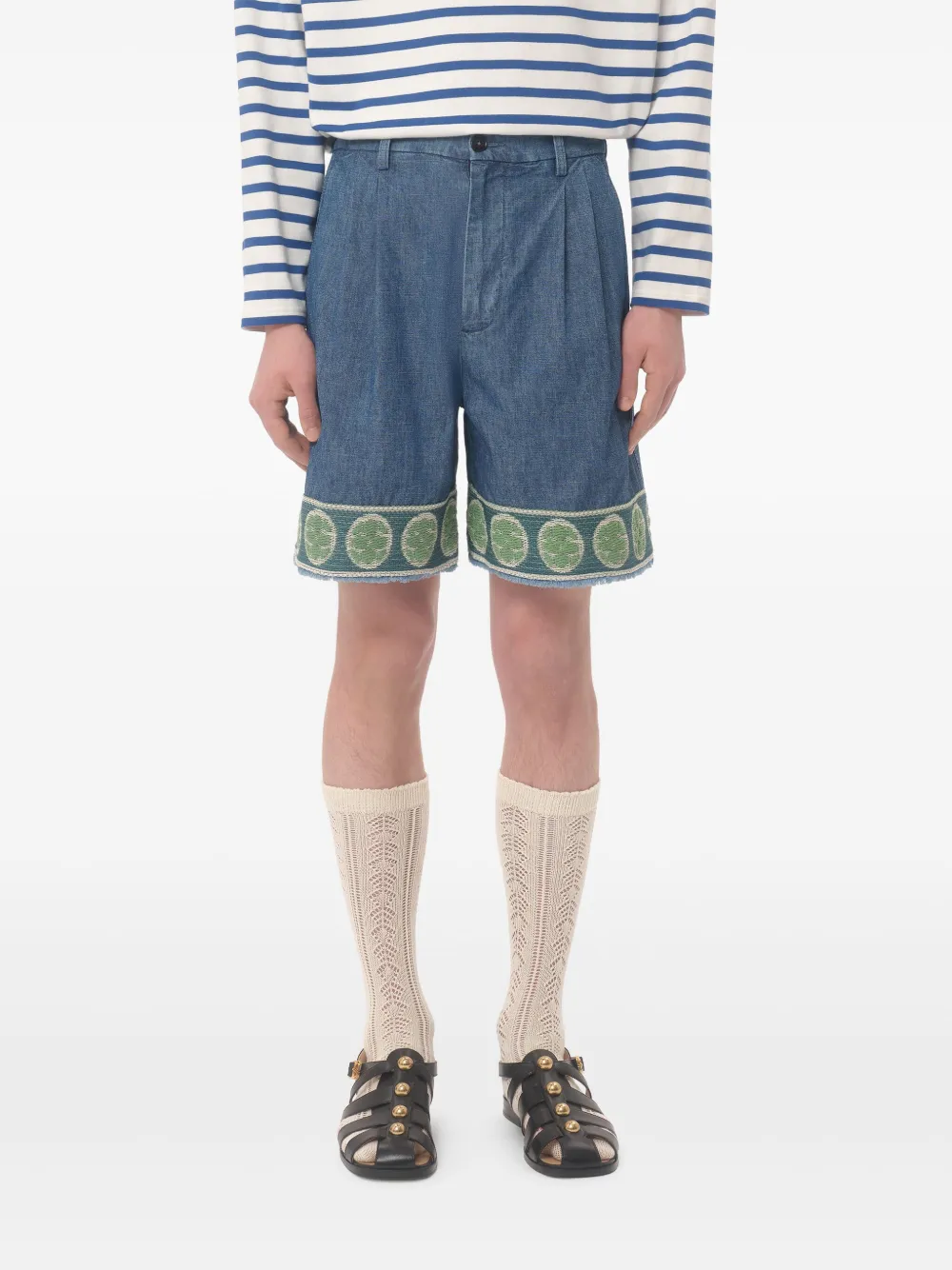 Valentino Garavani Denim bermuda shorts met jacquard afwerking Blauw