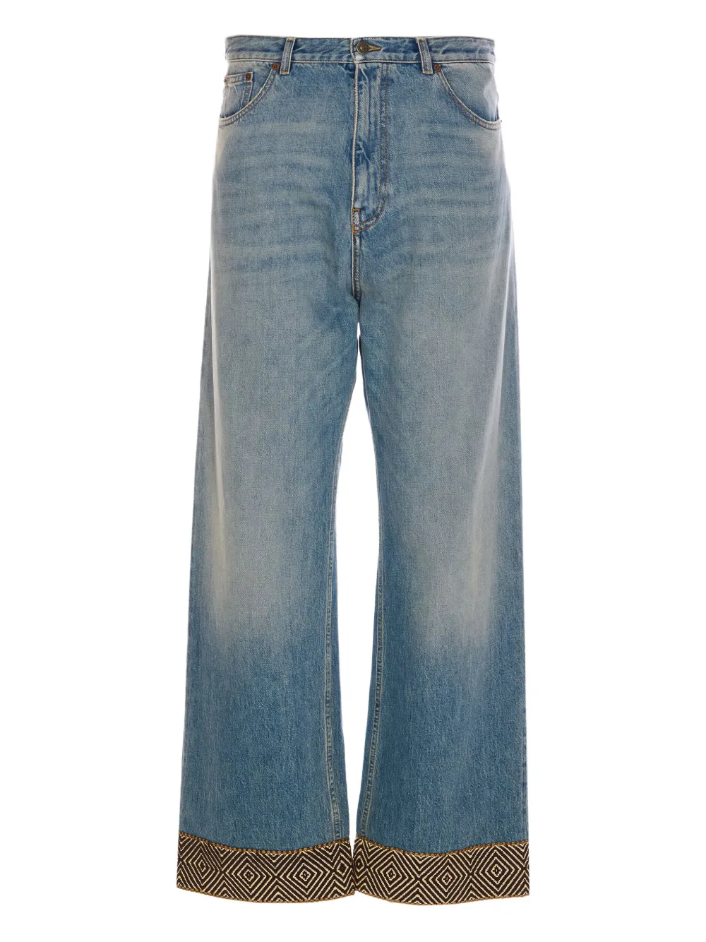 Valentino Garavani Jeans met wijde pijpen en jacquard afwerking Blauw