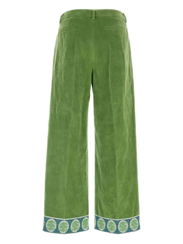 VIP【送料関税込】VALENTINO VELVET TROUSERS Valentino Garavani jacquard-hem Velvet Trousers | Green