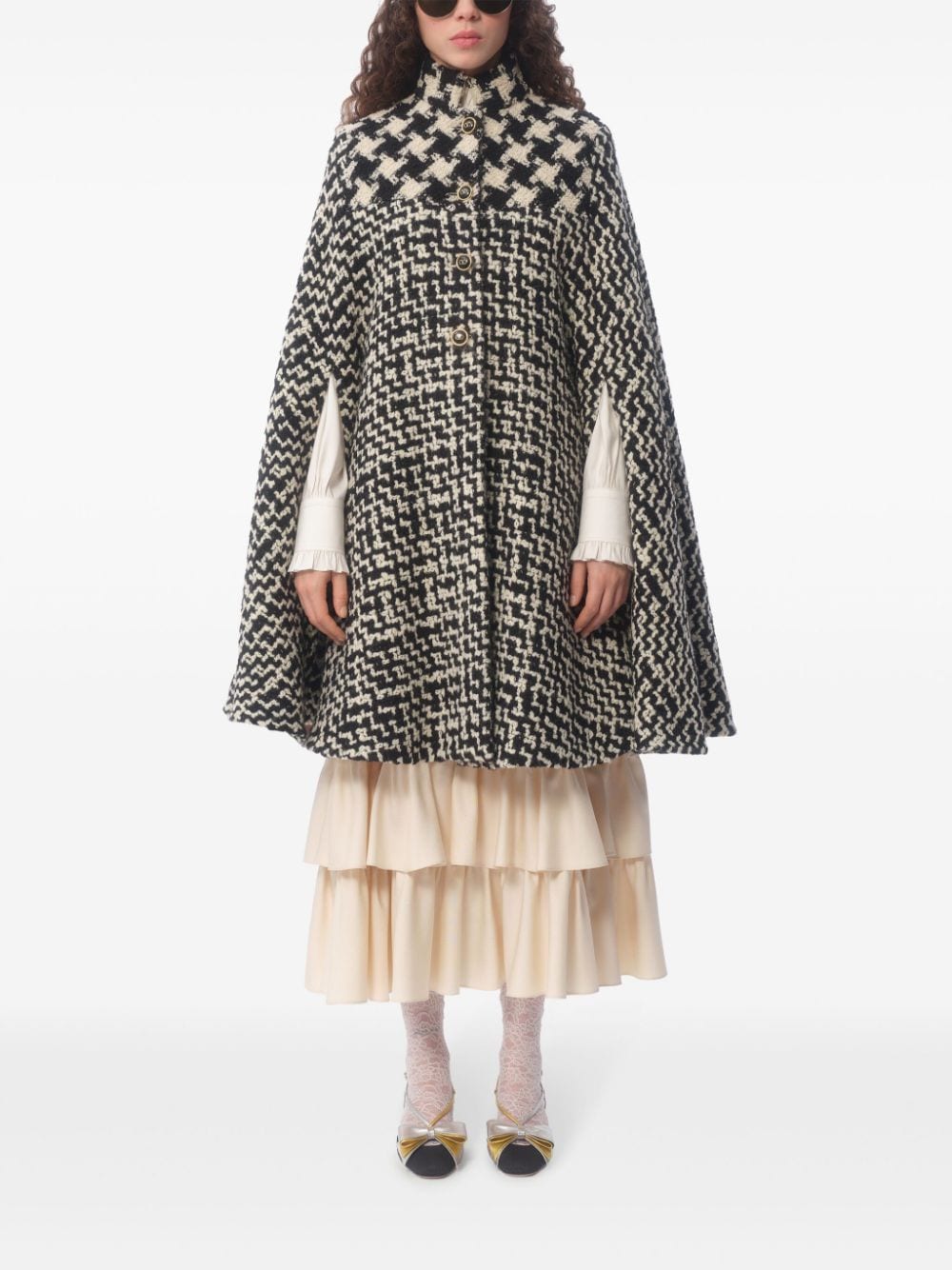 Shop Valentino Houndstooth-pattern Cape In Black