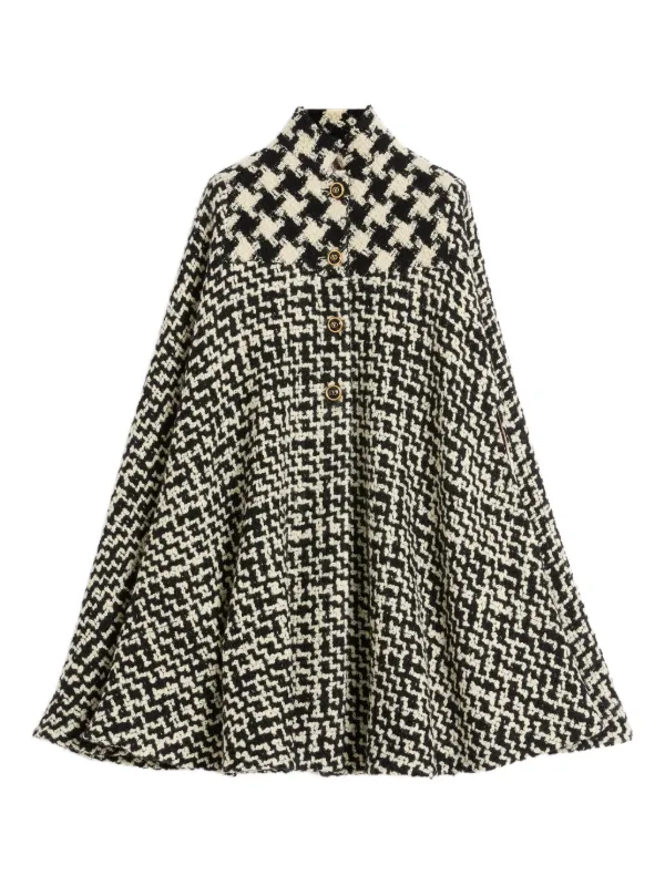 VALENTINO ケープコート　36 Valentino Garavani ハウンドトゥース ツイードケープ | ブラック