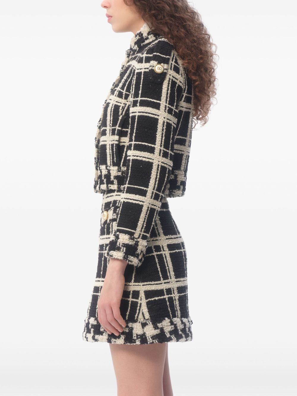 Shop Valentino Check-pattern Cropped Jacket In Black