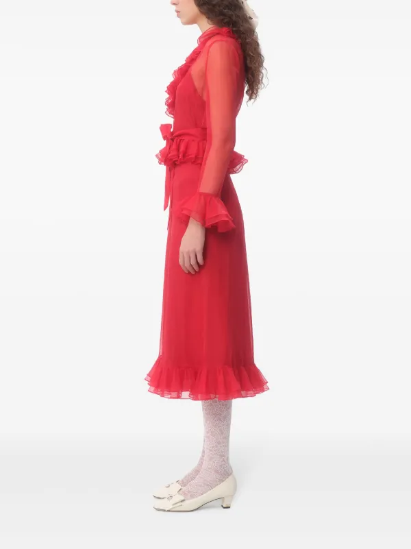 Valentino Garavani Organza Midi Dress | Red | FARFETCH UK