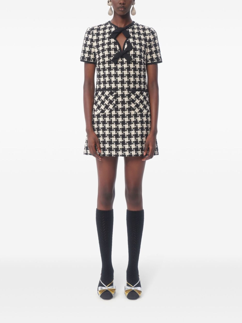 Shop Valentino Geometric-pattern Mini Dress In Neutrals