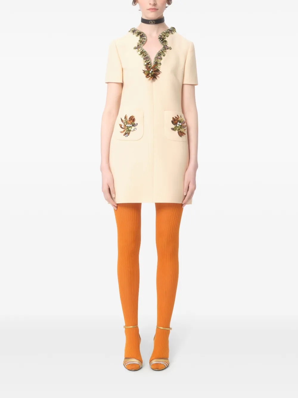 Valentino Garavani Crepe Couture mini-jurk met borduurwerk Beige