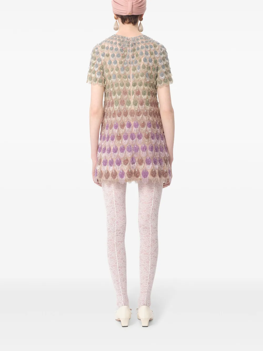 Valentino Embroidered Organza Mini Dress In Powder/multicolor