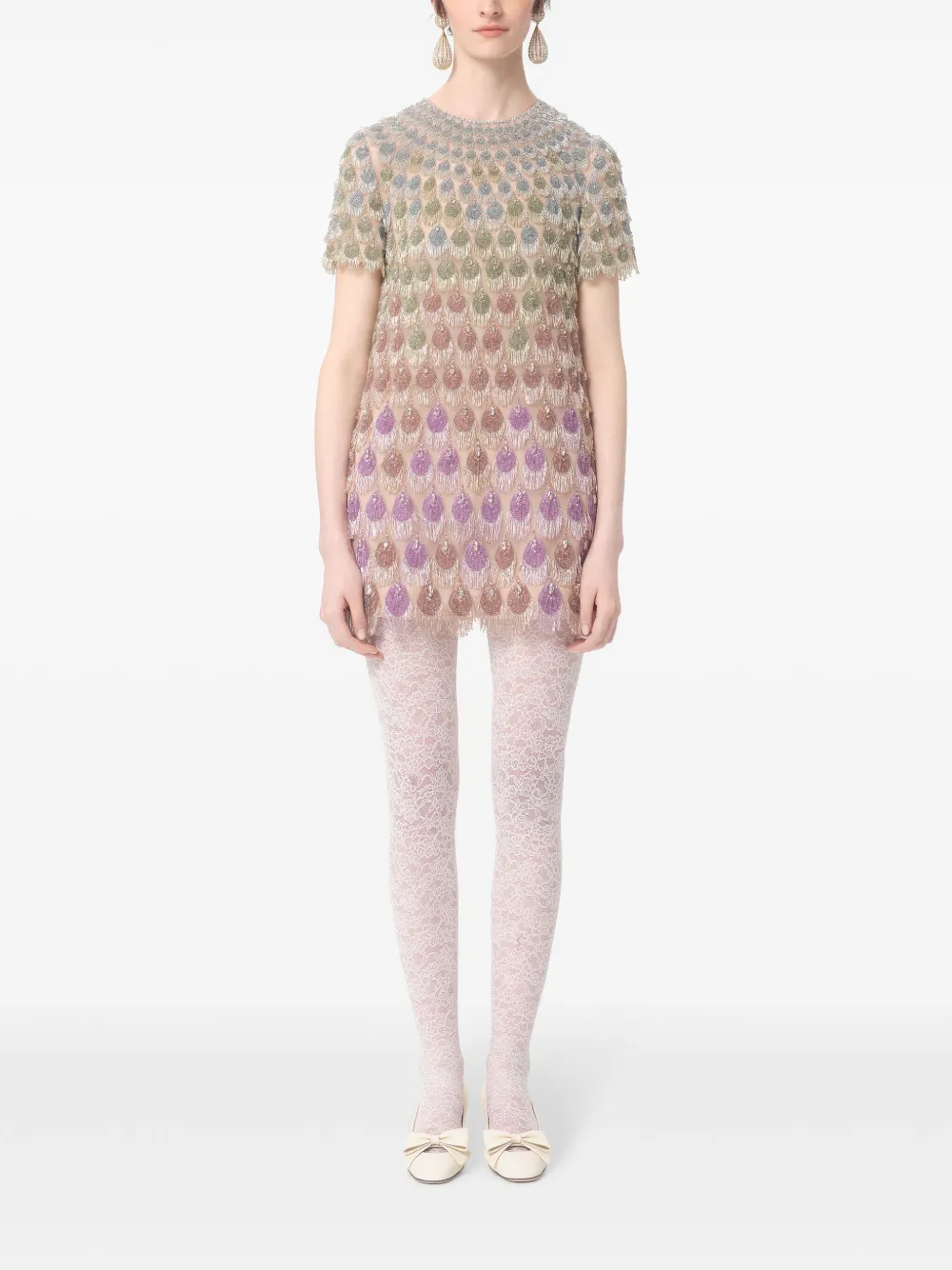Valentino Embroidered Organza Mini Dress In Powder/multicolor