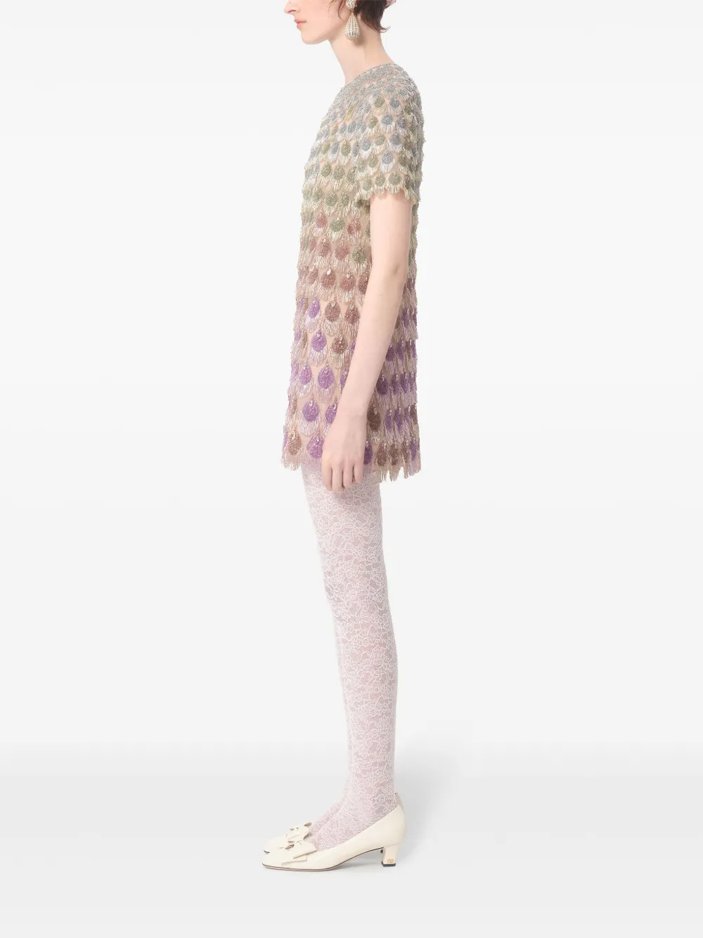 Valentino Embroidered Organza Mini Dress In Powder/multicolor