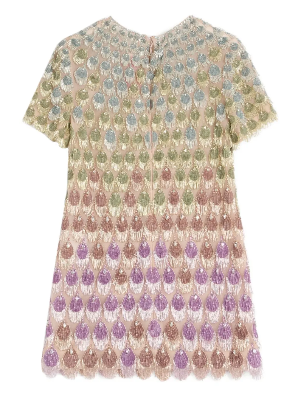 valentino rainbow crystal embellished short sleeve dress Garavani Embroidered Organza Mini | Purple Crepe Couture short dress with ruffle at the bottom in Satin Tulle Illusione Embroidered Dress for