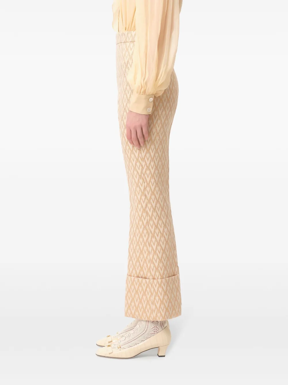 Valentino Toute La V Lurex Jacquard Trousers In Brown