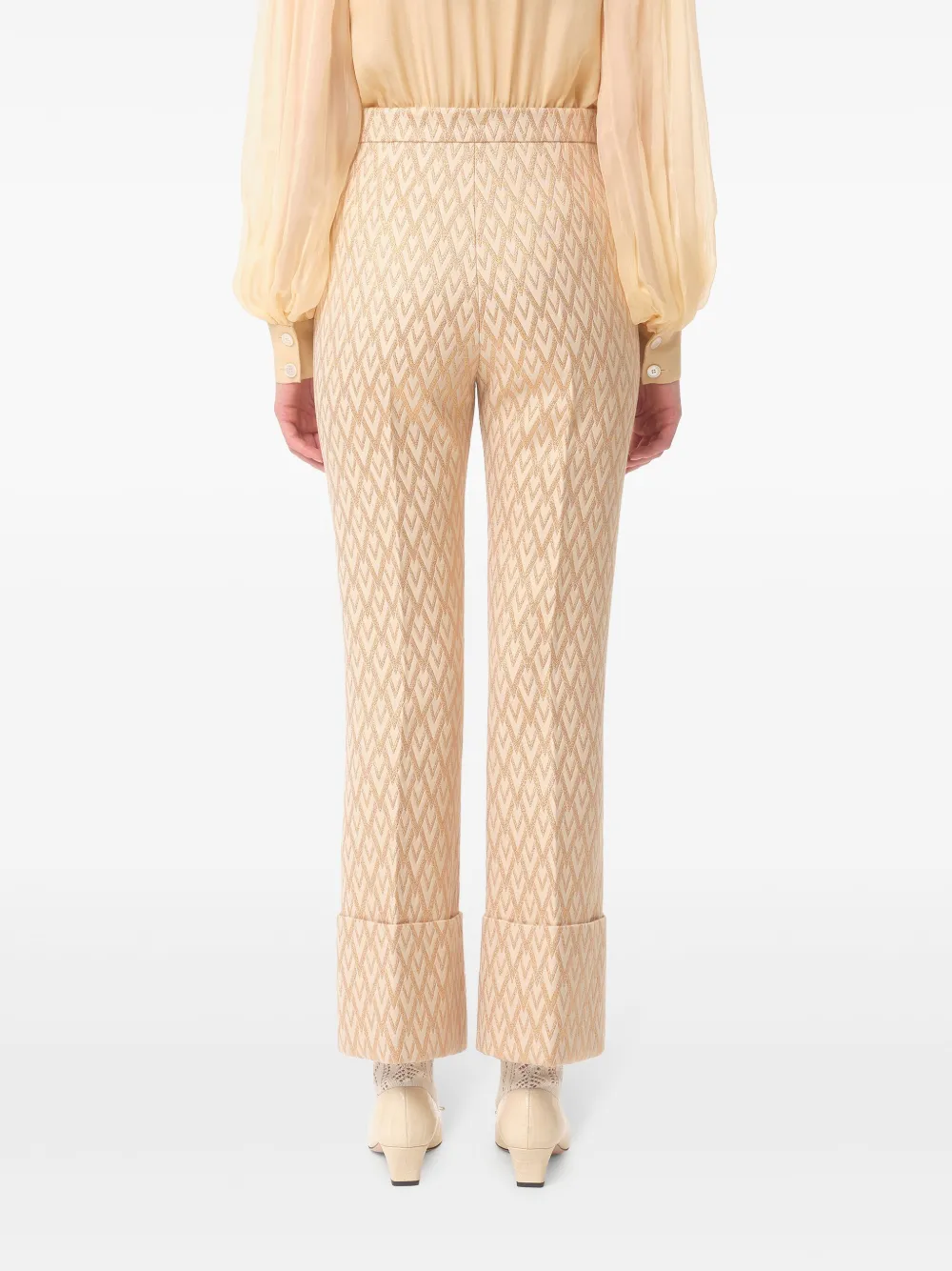Valentino Toute La V Lurex Jacquard Trousers In Brown