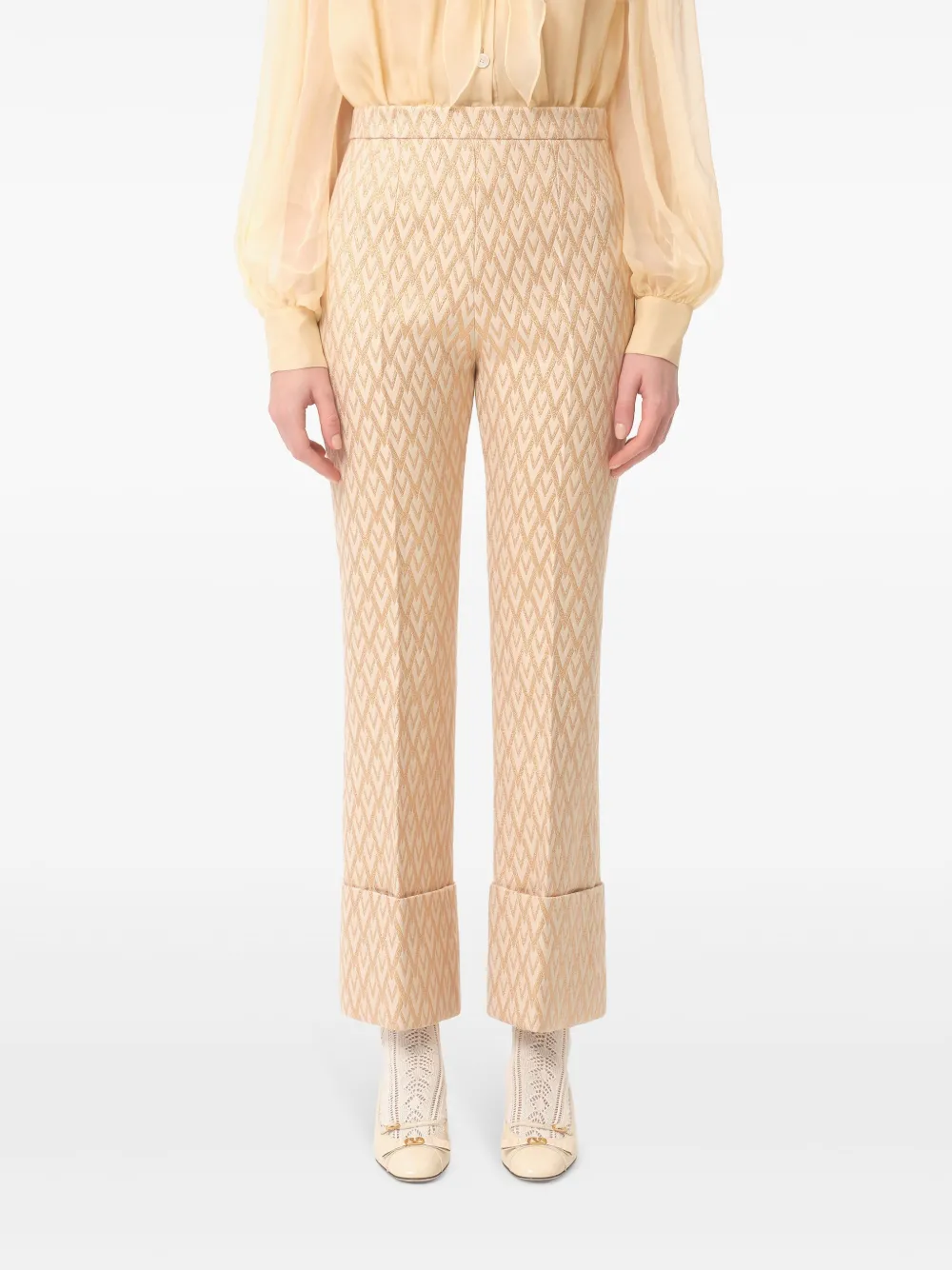 Valentino Toute La V Lurex Jacquard Trousers In Brown