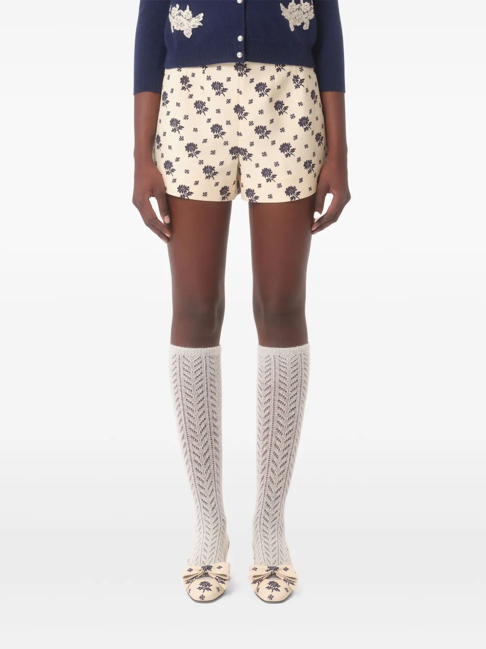 Shop Valentino Floral-print Shorts In Neutrals