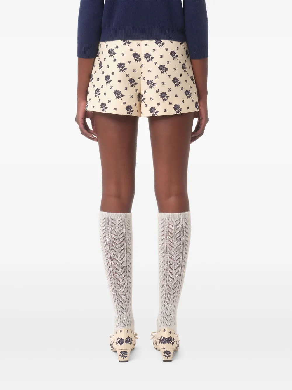 Shop Valentino Floral-print Shorts In Neutrals