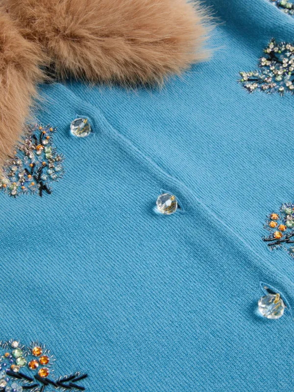 VALENTINO GARAVANI シルク混 メリノウール カーディガン 伊製 Valentino Garavani Embroidered Wool Cardigan | Blue | FARFETCH HK