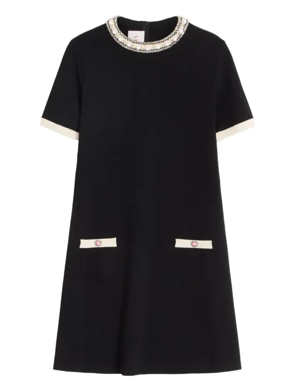 Valentino Garavani Embroidered Knit Dress - Black/Ivory